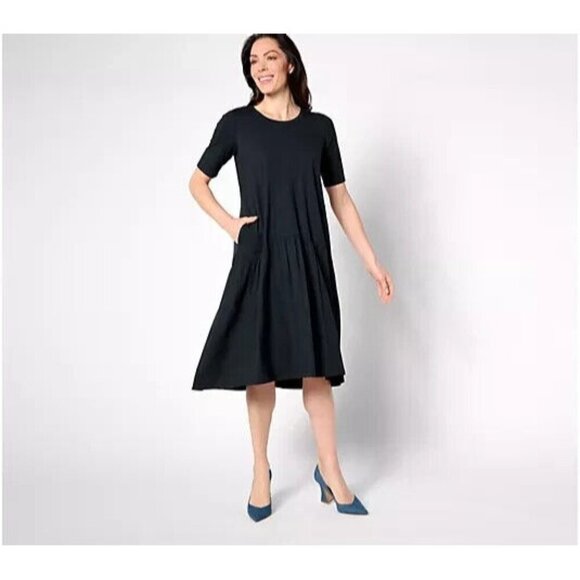 LOGO by Lori Goldstein Petite Rayon 230 Elbow Sleeve Dress Black Pet S A638431 - Picture 1 of 1
